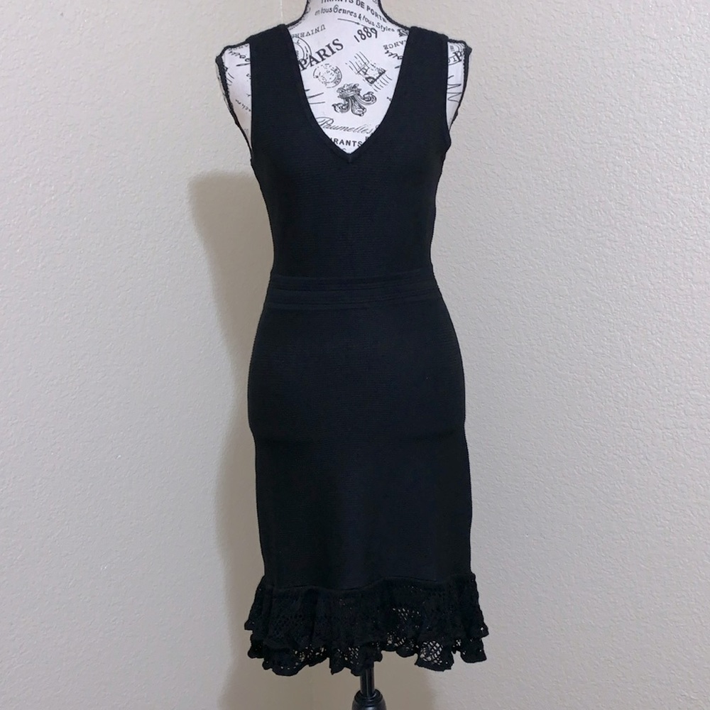 Guess SL Danica Ruffle Hem Black Knitted Hourglass Midi Dress